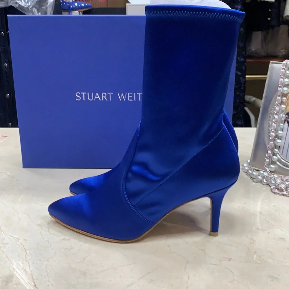 STUART WEITZMAN SATIN STRETCHY BOOTS ROYAL BLUE MADE IN SPAIN SZ EU 38,38.5,39 - Picture 5 of 10